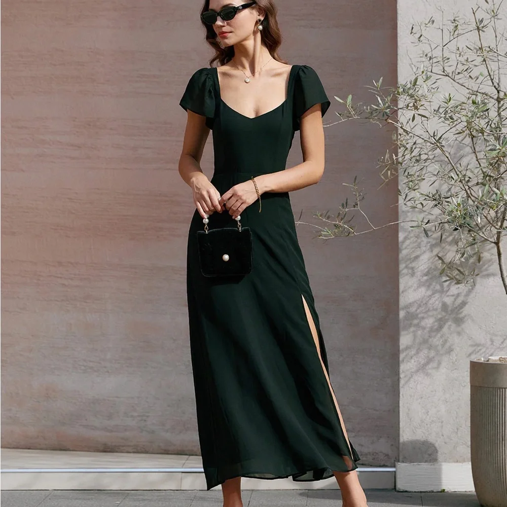 Black Sweetheart Neck Chiffon Maxi Dress - Picture 4 of 8